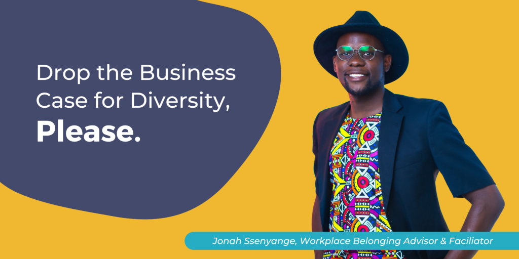 In a dark grey bubble on the left with white text reads the title of the blog. On the right hand side is a photo of Jonah in a colourful top and black top hat in front of a yellow background.